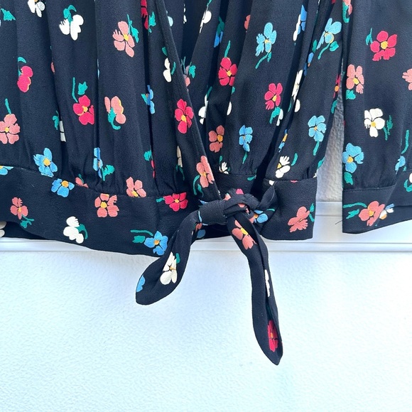 Madewell floral wrap shirt XXS black multi colorful cropped top party classic - Picture 9 of 13